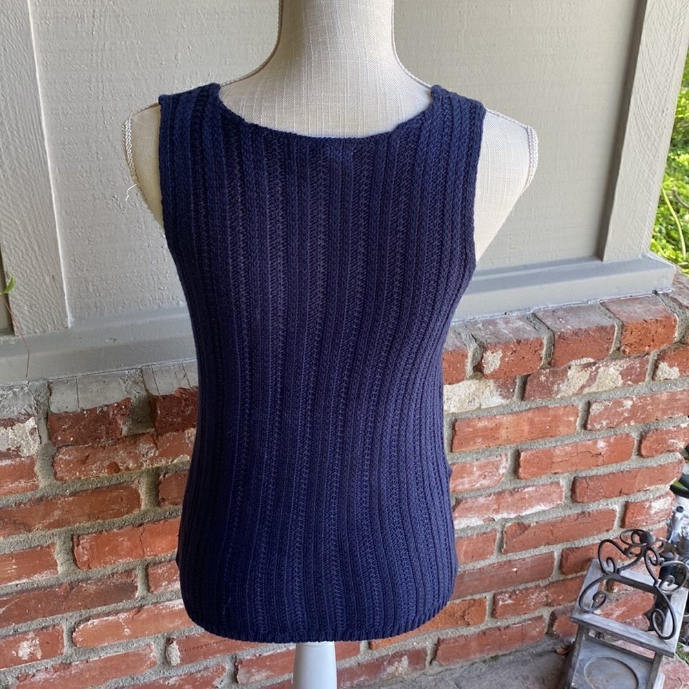 NWT - Marled Sleeveless Crewneck Acrylic Knit Sweater in Navy Blue Size: XS - Picture 2 of 6